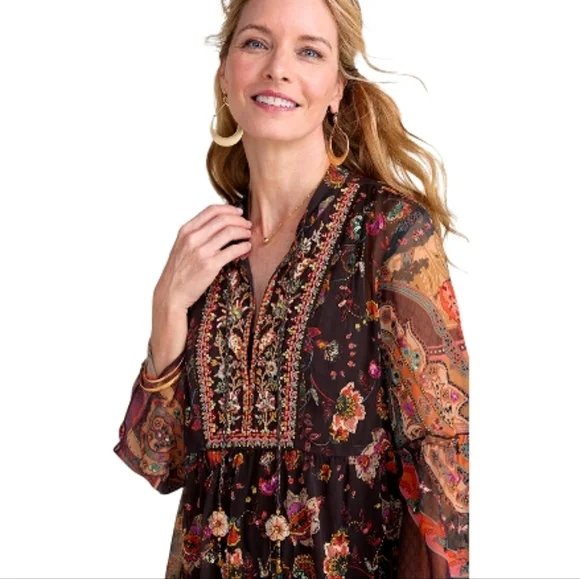 Soft Surroundings Asteria Beaded Sequin Tunic Top Varenna Plum Mixed Floral Sz S - Picture 3 of 16